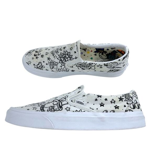 VANS Tattoo White Canvas Slip-on Sneakers 11.5(W) 9(M) - Picture 8 of 9